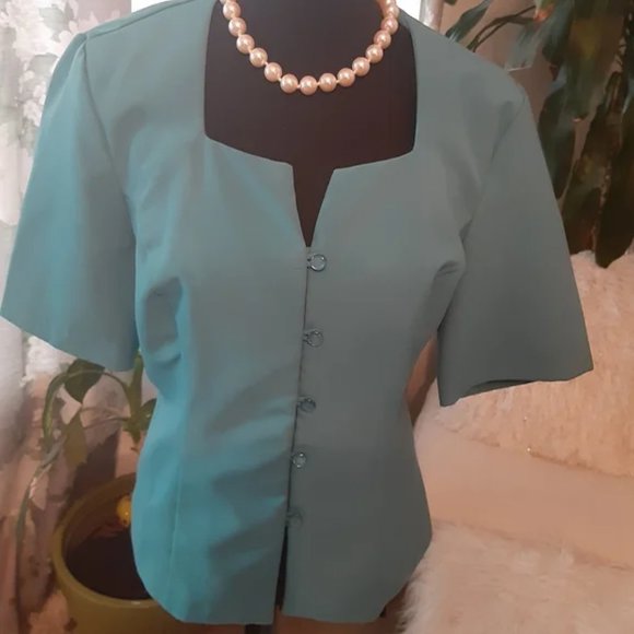 Metrostyle Women's Retro 2 Pc Pants Suit Turquoise Sz 10 #317 - Picture 5 of 6